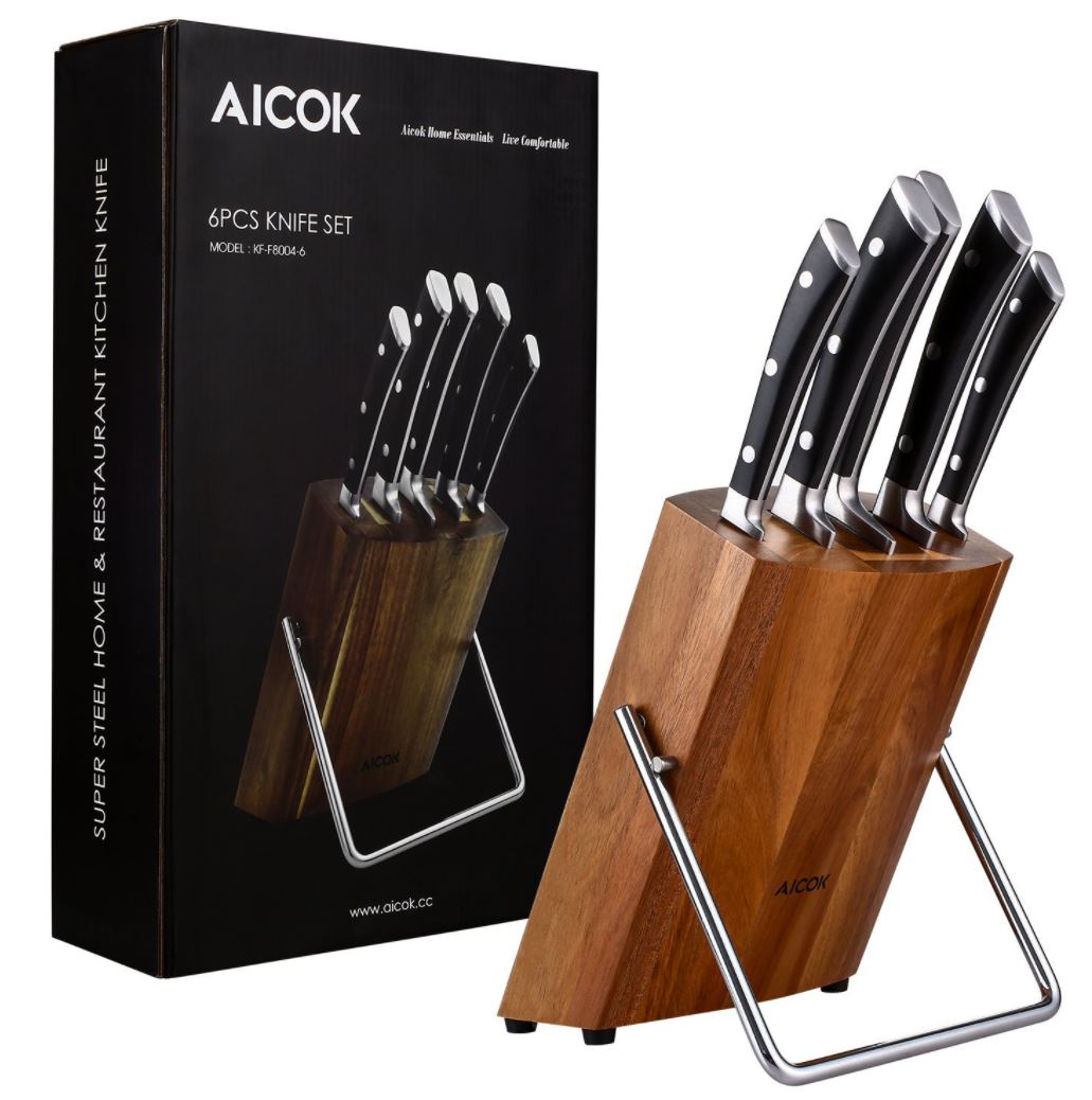 Utensil - Knife Block Set, Stainless Steel 6 piece Chef, Aicok | aicok_knife_set.JPG