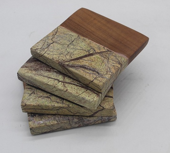 Coaster - Marble & Wood, Set of 4 with case, Brown Forest, Jodhpuri