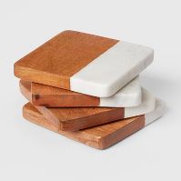 Coaster - Marble & Wood, Set of 4 White, Threshold